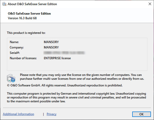 O&O SafeErase Professional / Workstation / Server 16.3 Build 68
